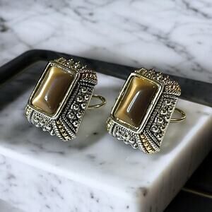 VTG Michael Morrison MX Earrings Womens Etruscan Sugar Loaf Glass Cats Eye Post